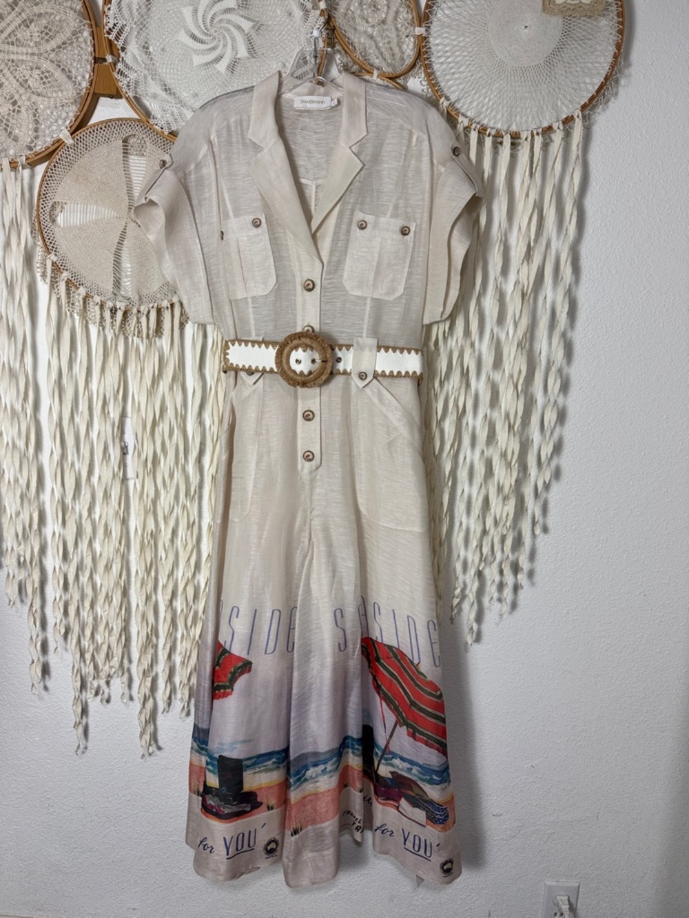 Zimmermann RARE Postcard Resort Belted Linen Silk Wide Leg Crop Jumpsuit 2/M/6-8 - Picture 2 of 11